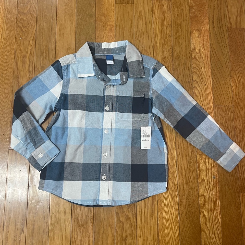 Old Navy Kids Plaid Shirt - Light Blue and Dark Blue 4T NWT